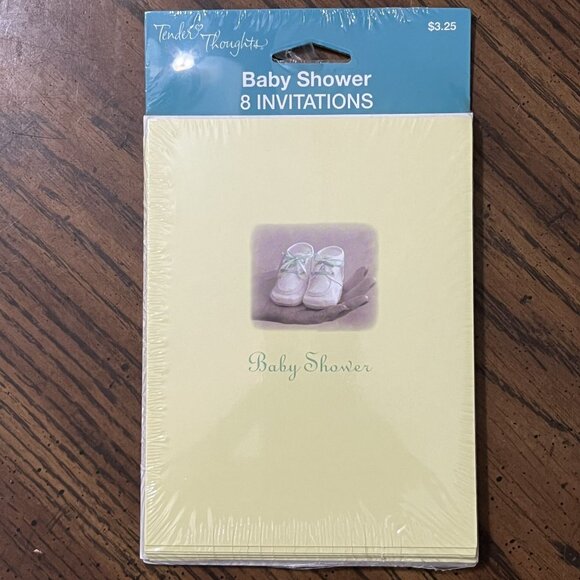 Tender Thoughts Baby Shoes Shower Invitations With Envelopes 8 Count Checklist - Picture 1 of 4